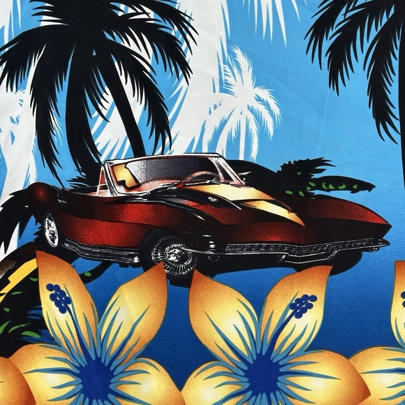 Koman Sport Hawaiian Shirt Mens XL Classic Beach Car Floral Corvette Vintage - Picture 6 of 9